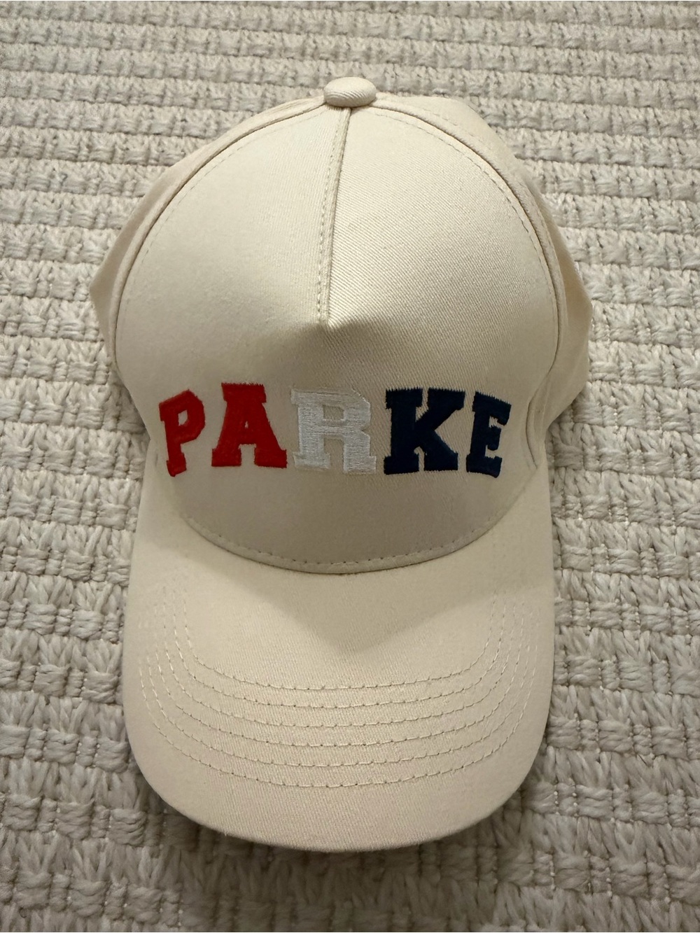 PARKE - never worn Cream Baseball Cap with Red, White & Blue Lettering - Picture 2 of 4